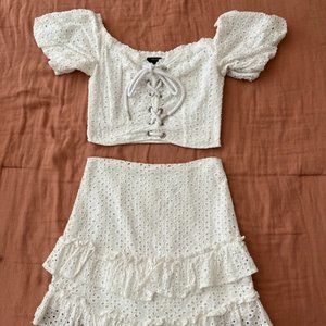 White Eyelet 2 Piece Set - Crop top and Mini Skirt
